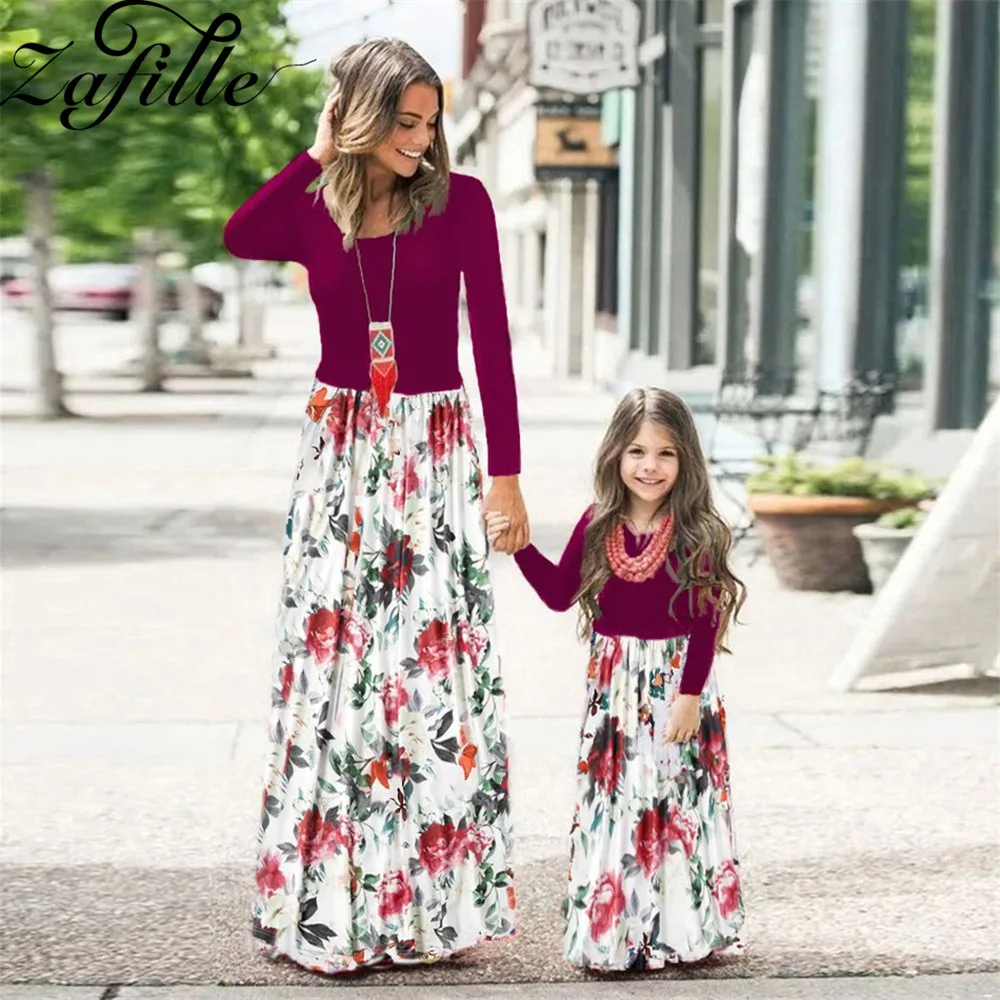 ZAFILLE платья для мамы и дочки лоскутное цветочное строченное длинное платье