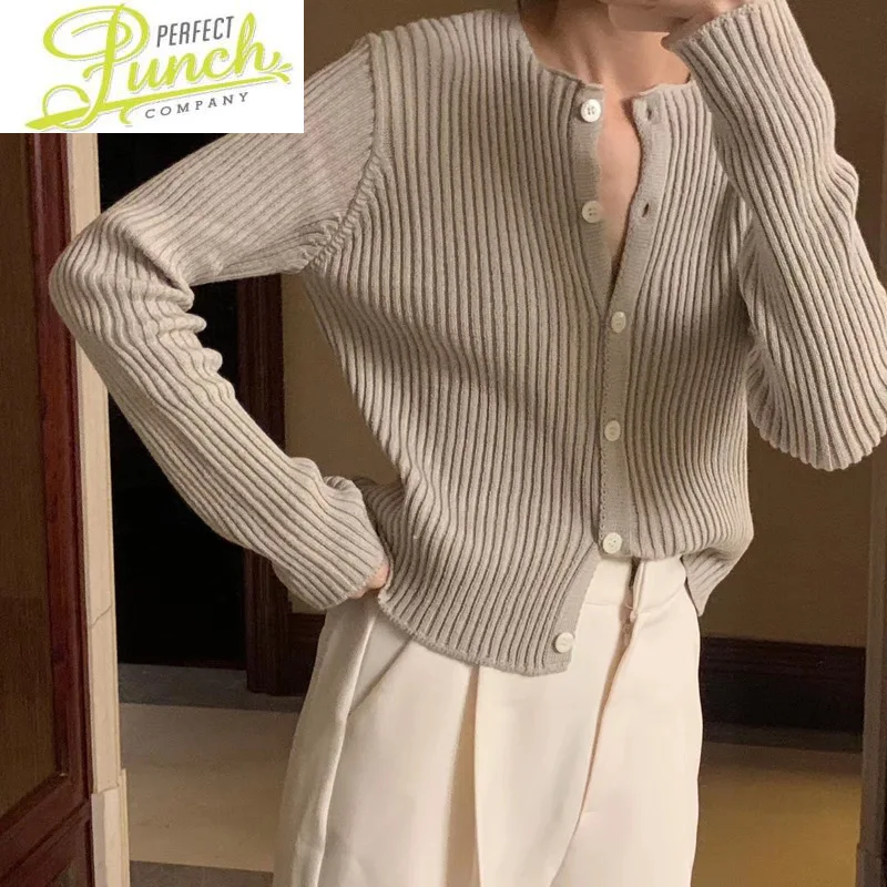 

Korean Spring Fashion Knitted Elegant Women Button Up Cardigan Top Strickjacke Black Khaki Damen Pph273