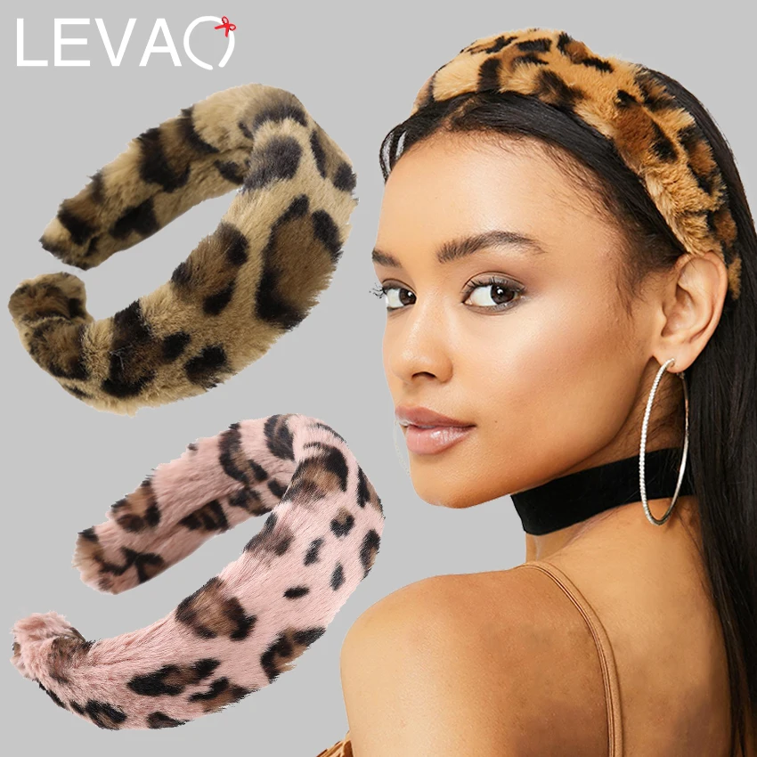 Женский обруч из искусственного меха Levao Желтый Теплый с леопардовым принтом в
