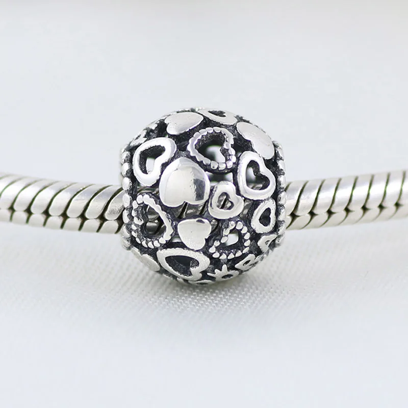 

Top Quality Openwork Hearts Charm Bead fit Women Bracelet Bangle Authentic 925 Sterling Silver Jewelry