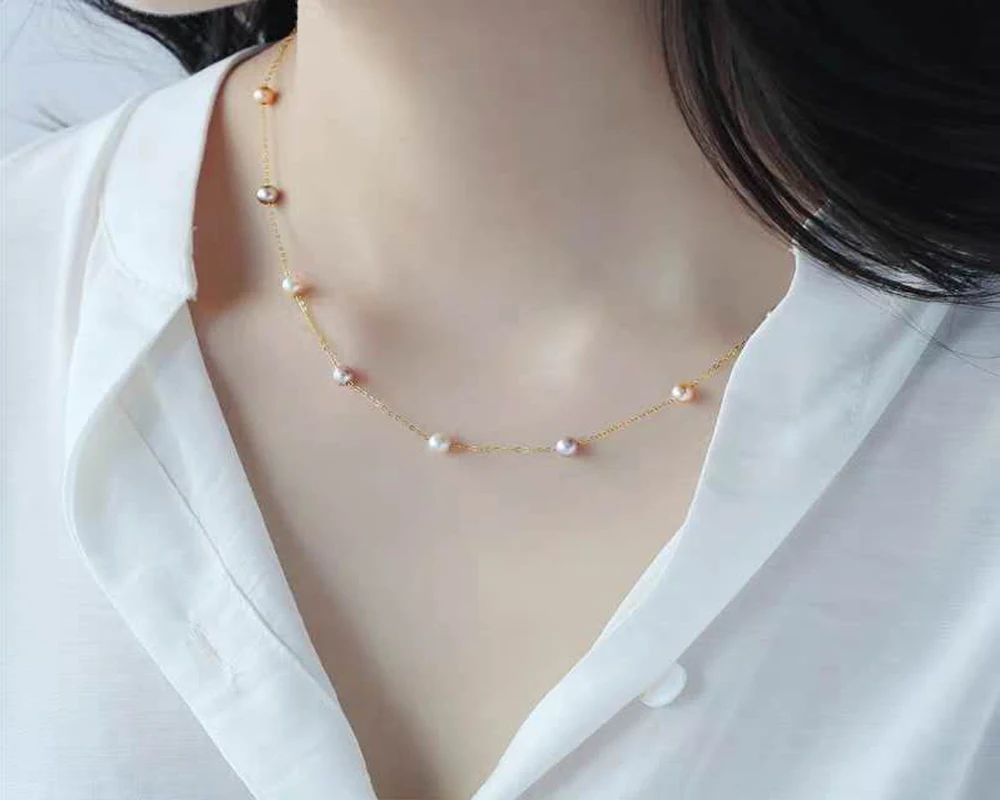 XF800 18K Gold Jewellery 4-5mm mixed freshwater pearl necklace wedding party gift | Украшения и аксессуары