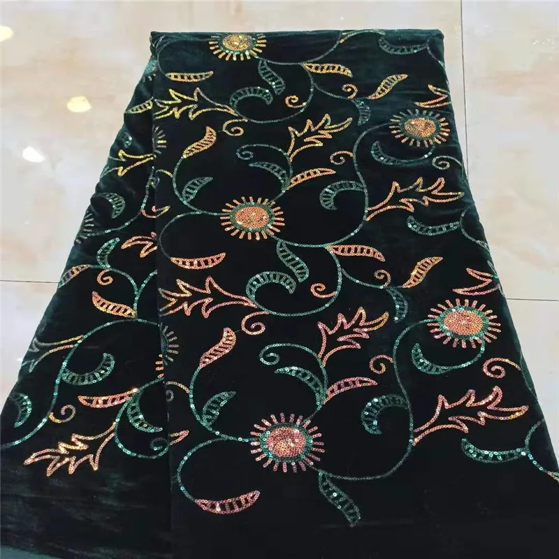 Оранжевая Бархатная кружевная ткань для платьев новейшее нигерийское