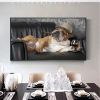 funny smoking dog animal posters print painting on canvas bulldog on the sofa picture modern wall art for living room home decor