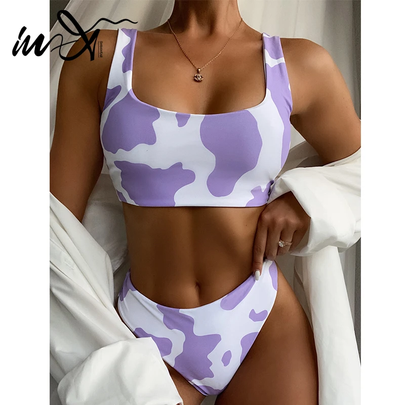 Винтажный комплект бикини In-X с высокой талией 2020 купальник коровьим принтом