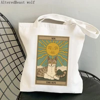 women shopper bag the sun cat tarot printed kawaii bag harajuku shopping canvas shopper bag girl handbag tote shoulder lady bag
