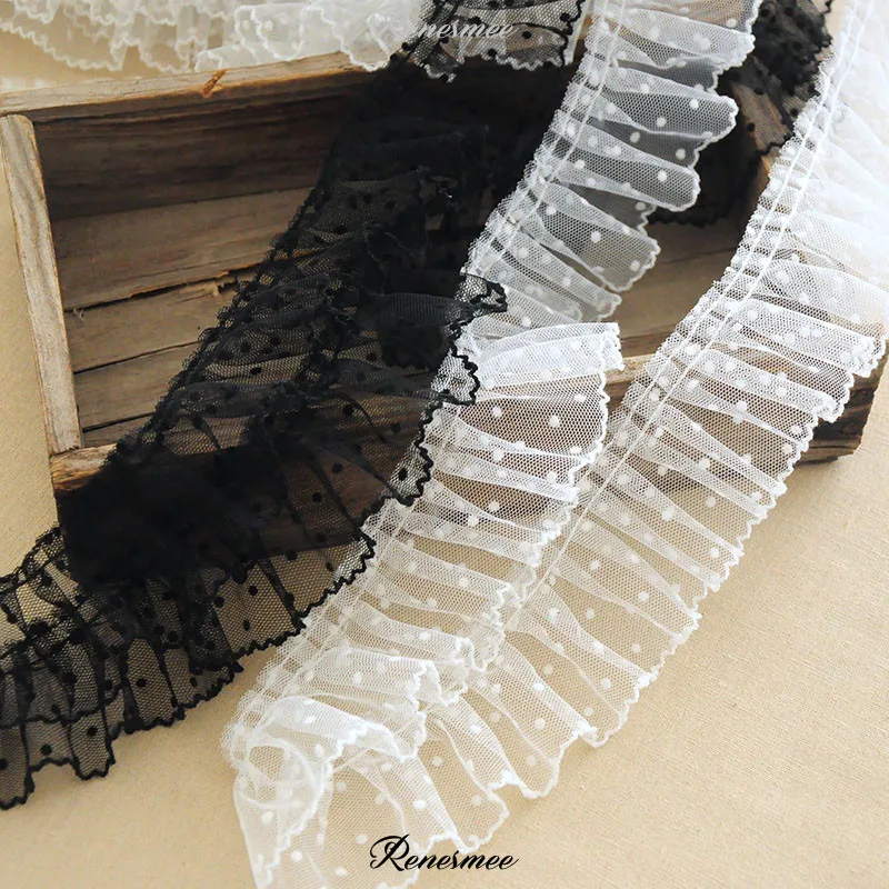 Милые черно-белые точки 2 м длина 6 см волны плиссированные сетчатые вставки