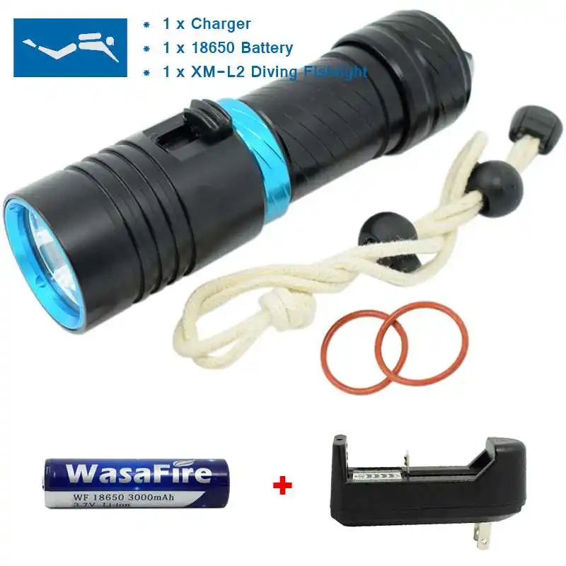 

Профессиональный водонепроницаемый фонарик для дайвинга XML L2, светодиодный фонарь для дайвинга с аквалангом 18650/26650 для подводной охоты, кем...