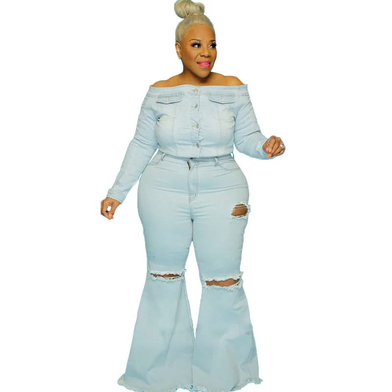 

Ripped Horn Solid Color Street Trend Plus Size Women's Jeans Denim Joggers Women Pink Woman Pants