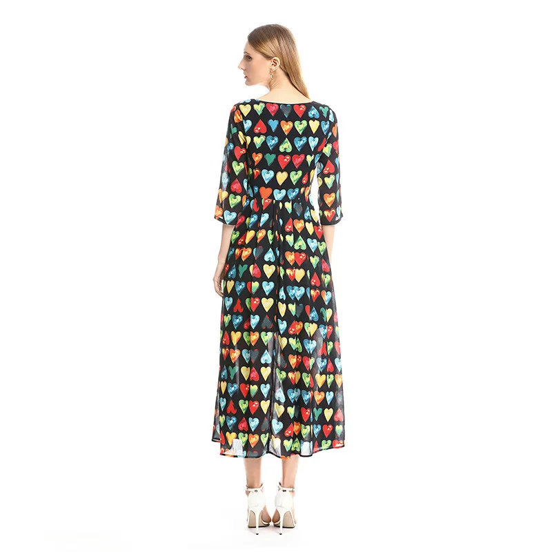 Женское длинное платье до щиколотки с V-образным вырезом длинным рукавом локтя и