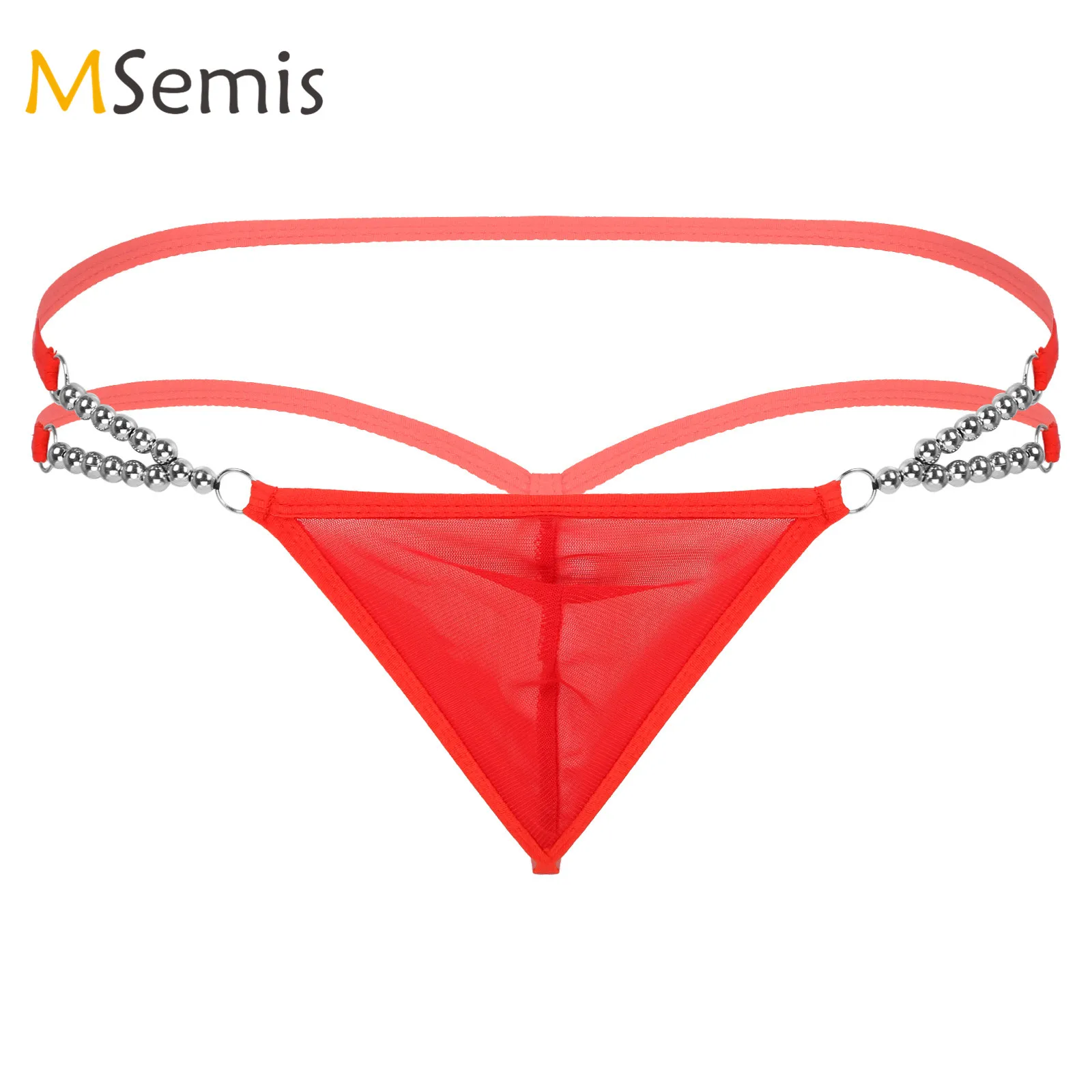 

Женские стринги с бисером, стринги с сетчатым мешочком для выпуклости, нижнее белье, прозрачные сексуальные стринги с Т-образной спинкой, мо...