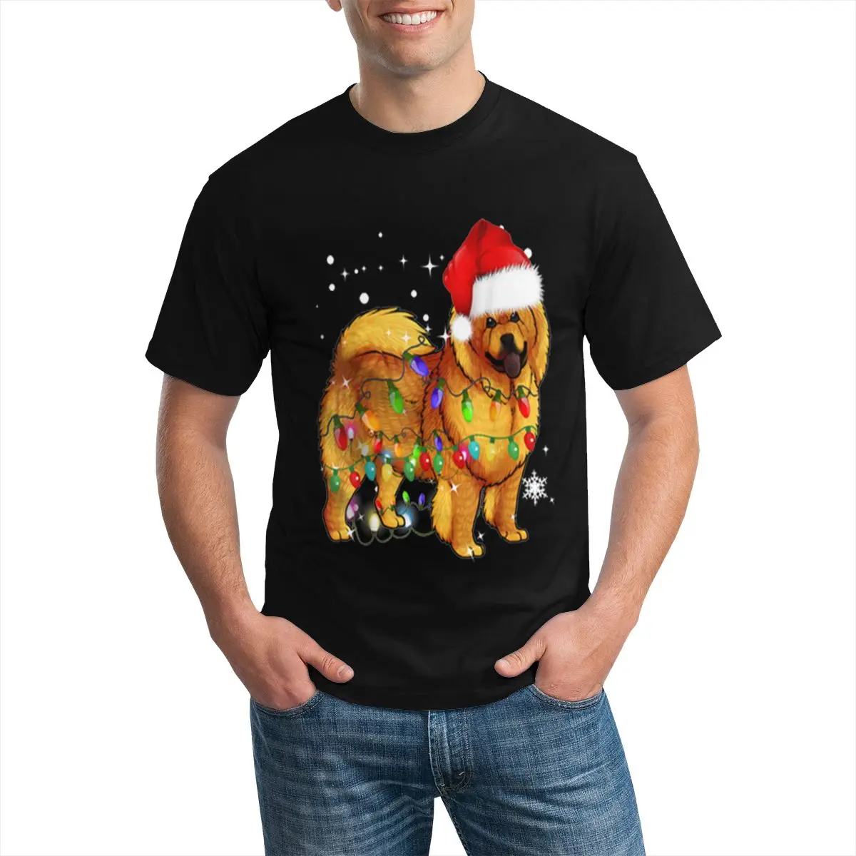 Футболка Chow с собакой Сантой и рождественскими огнями | Футболки