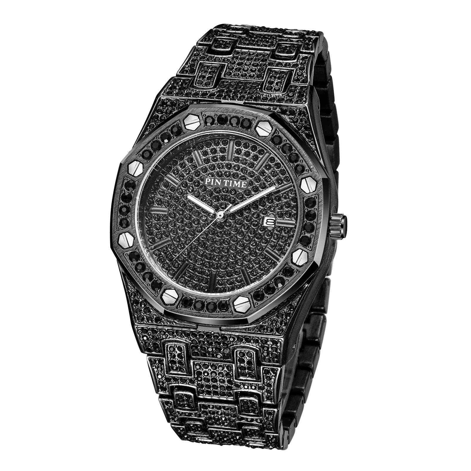 

Hip Hop Gold Watch Men Luxury Brand Diamond Mens Watches Top Brand Luxury Iced Out Male Calendar Quartz Watch relogio masculino