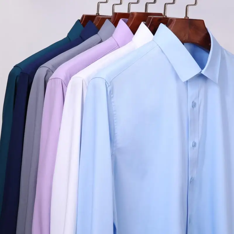 

Men's Comfortable - Soft & Smooth Bamboo-fiber Dress Shirts Pocket-less Design Long Sleeve Standard-fit Classic Easy-care Shirt