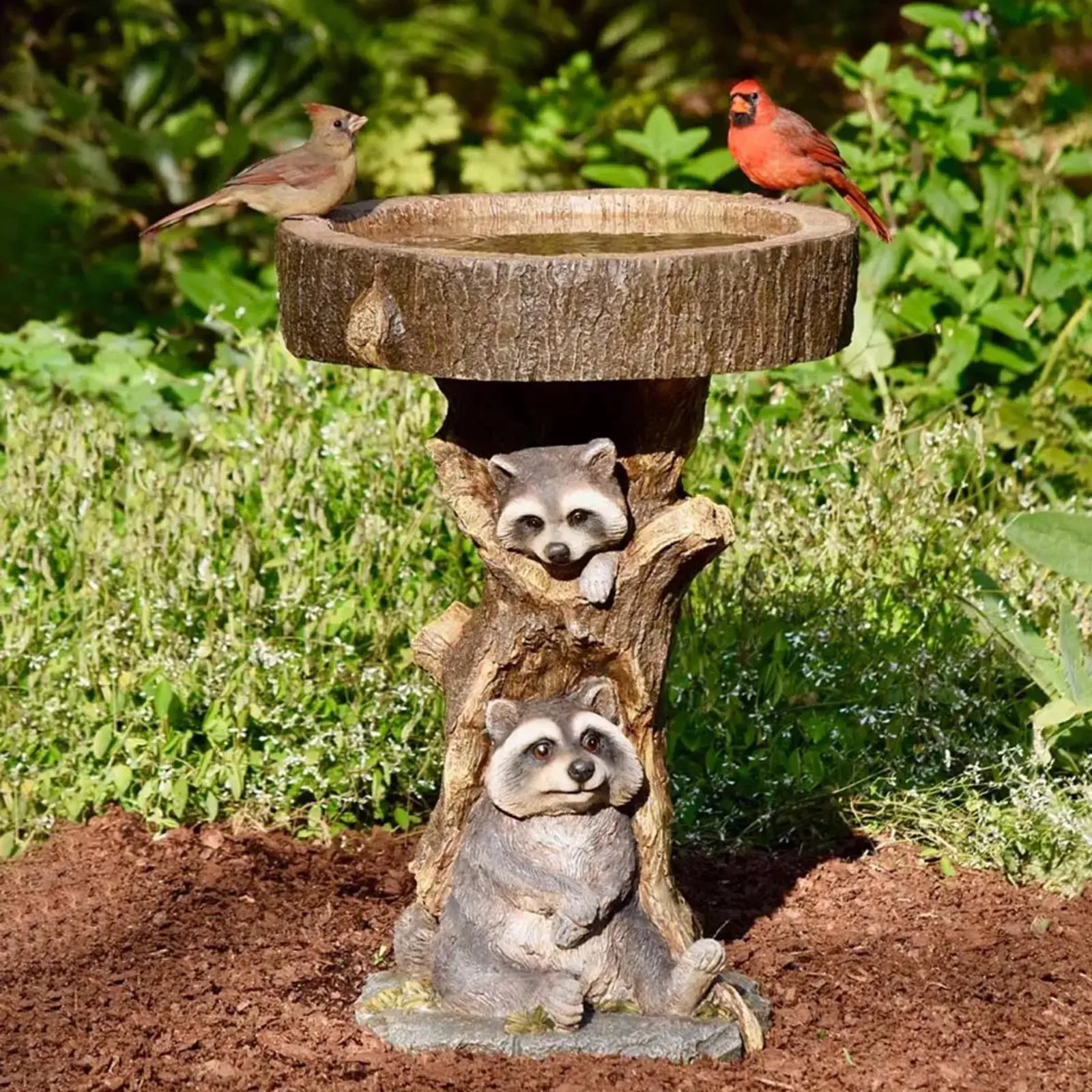 

Resin Raccoon Birdbath Polyresin Antique Garden Bird Bath For Home Garden Yard Animal Sculptures Ornament Miniatures Resin