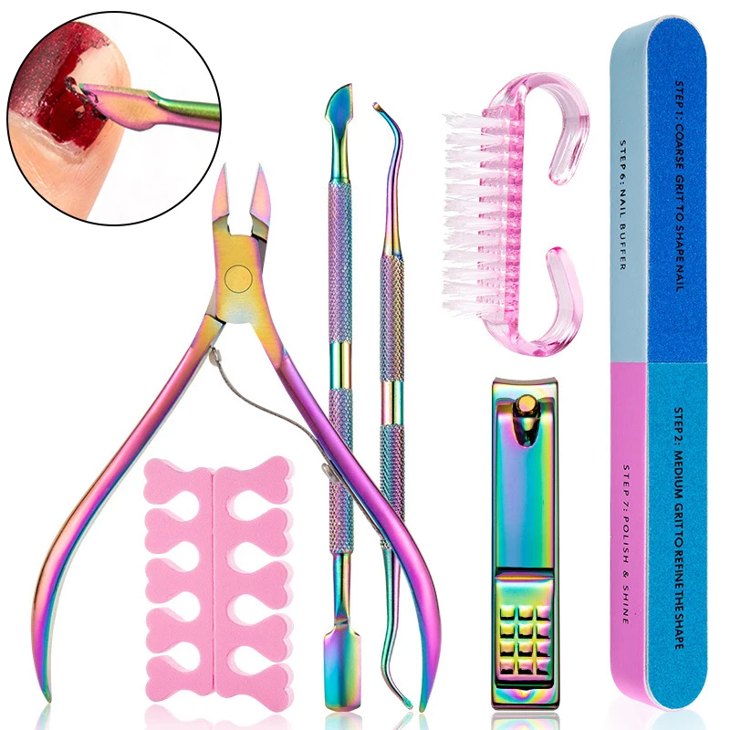 

7Pcs/Set Manicure Tool Nail Cuticle Scissors Stainless Steel Manicure Pedicure Tools Dead Skin Scissor Dust Brush Tool