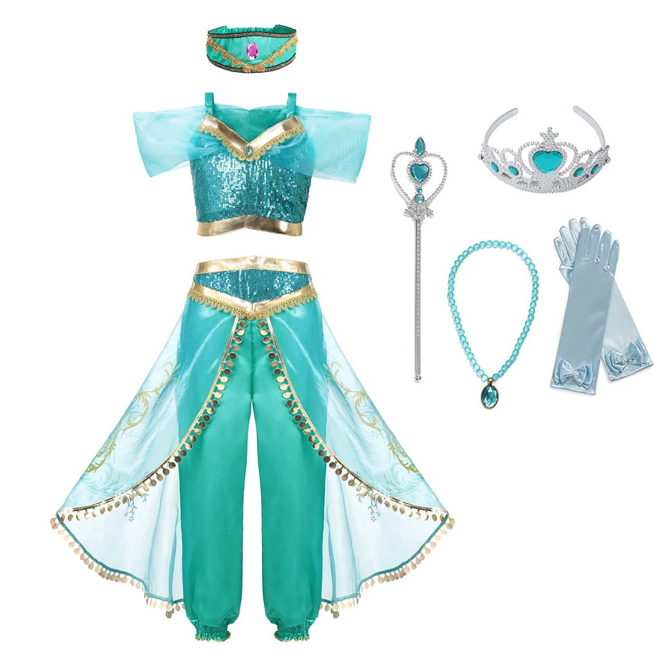 Jasmine Princess Dress Up Of Aladdin The Magic Lamp Costume Girls Birthday Party Halloween Fantasy Top Pants |