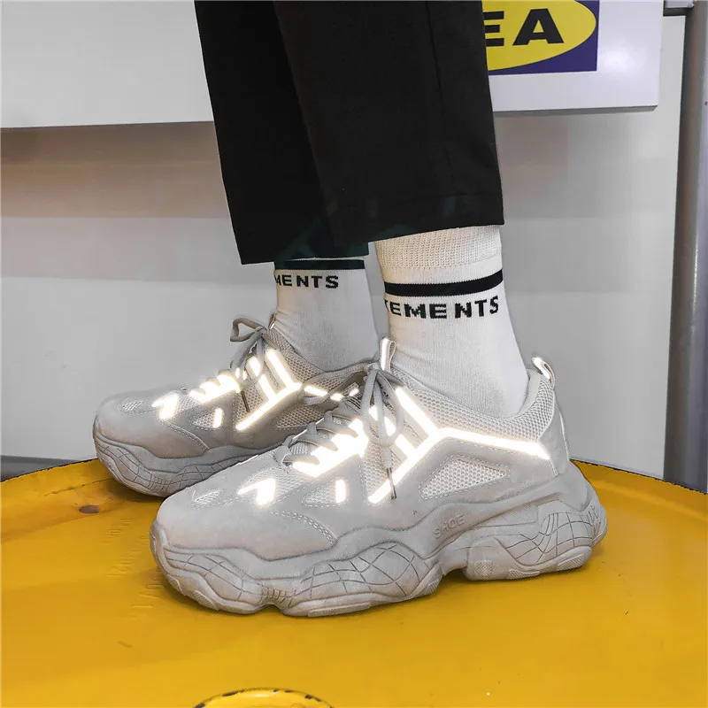 Мужская и женская спортивная обувь дышащая Светоотражающая сетка новый стиль