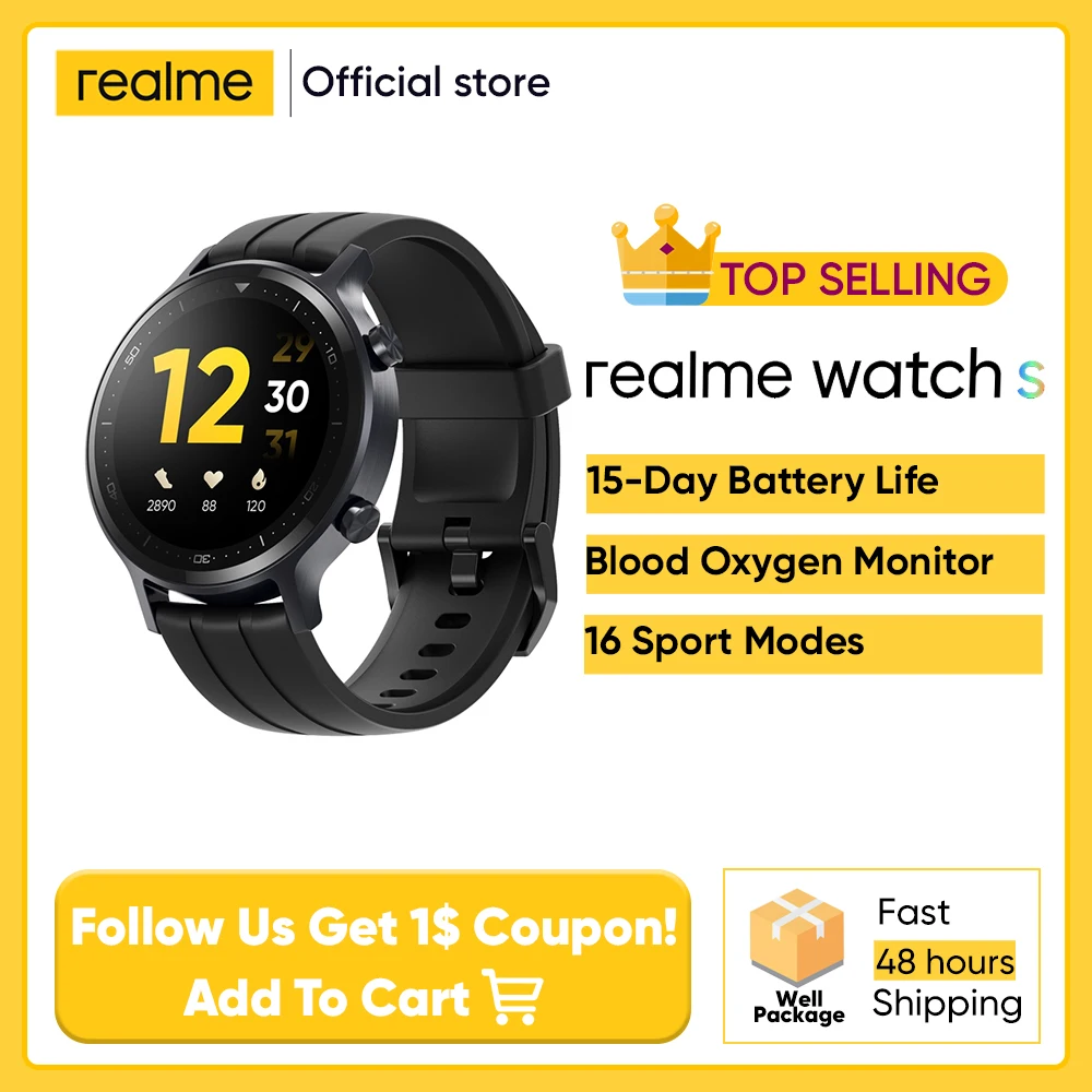Умные часы в наличии realme Watch S влагозащита от глобальная версия Время работы
