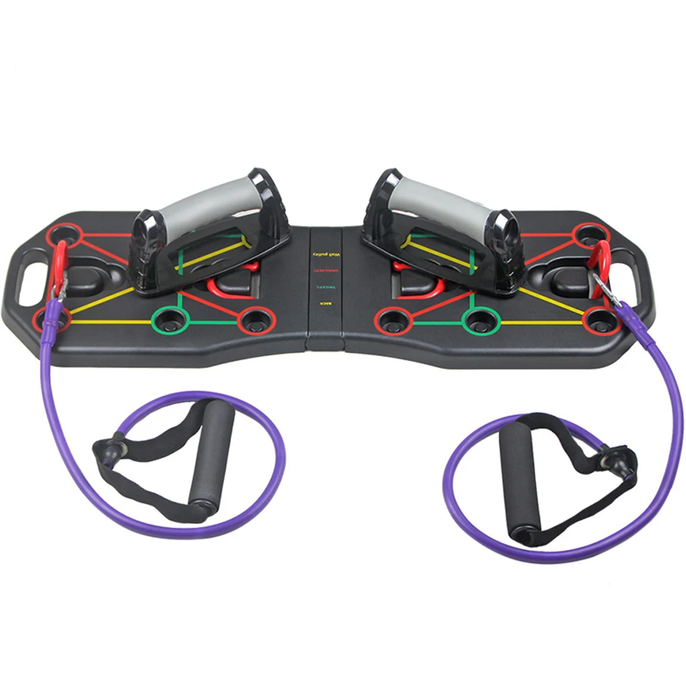 

Multi-Function Foldable Push Up Board System with Resistance Tube Bands Pull Rope Bodybuilding Exercise Workout Push-up Board