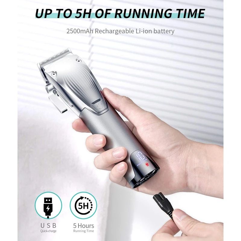 

HOT-Hair Clipper Professional Hair Trimmer Rechargeable Men's Cordless Haircut Adjustable Ceramic Blade Clipper