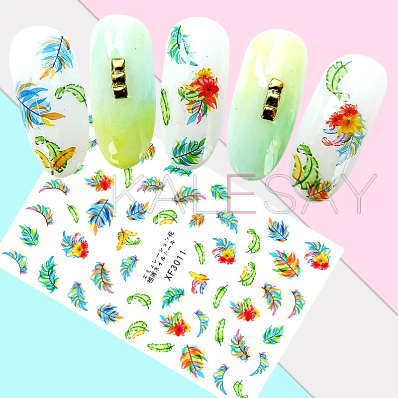 3D Summer Nail Art Stickers Decoration Green Leaf Sticker Transfer Decals Manicure Design Adhesive DIY Nails Foil | Красота и