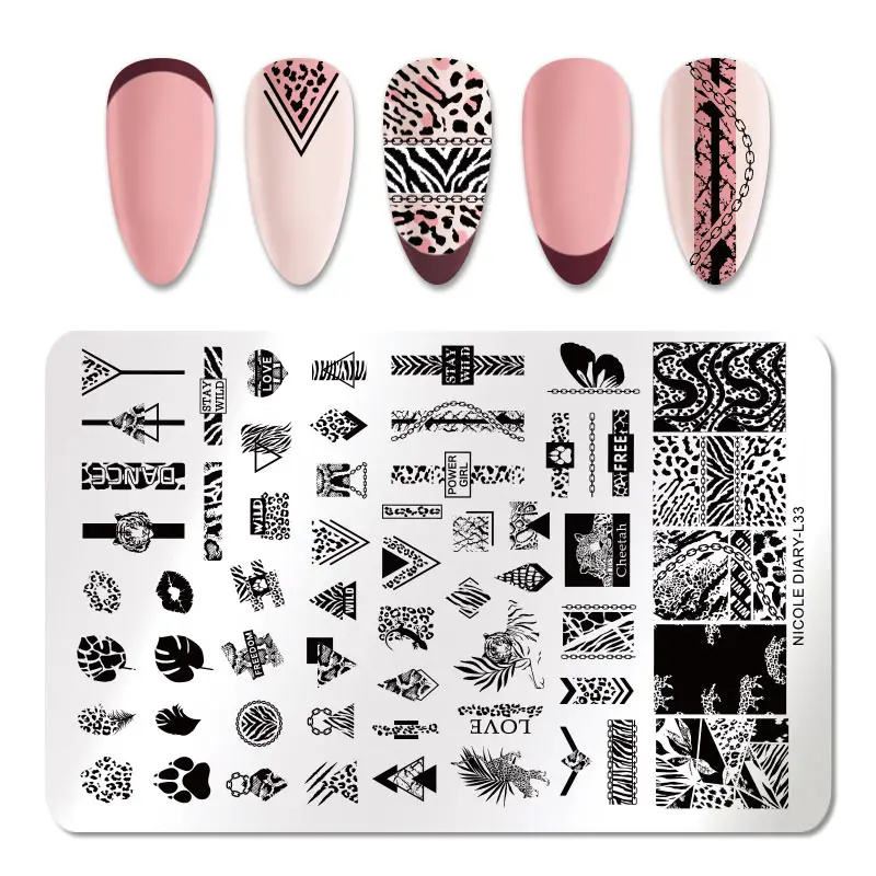 NICOLE DIARY Leopard Printed Nail Stamping Plates Stainless Steel Tiger Snake Art Stamp DIY Manicuring Stencil Tools | Красота и