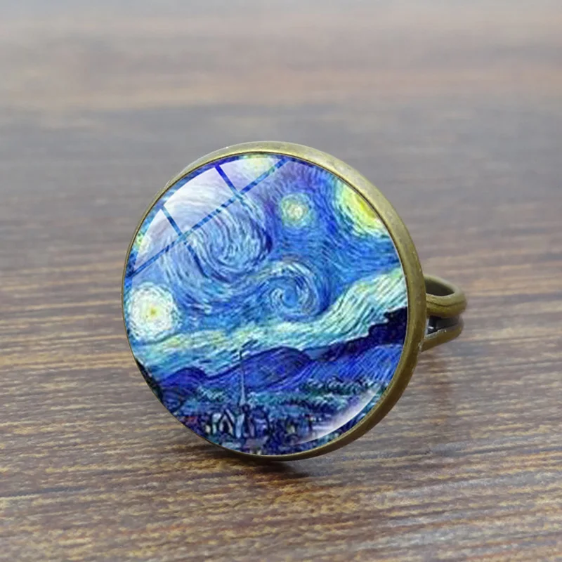 Ювелирные изделия van gogh круглая стеклянная кольца старинное бронзовое кольцо