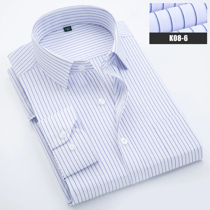 

New Men Striped Dress Shirt PLus Size Man Long Sleeve Pocket Business Shirts Korean Slim Fit Work Shirts