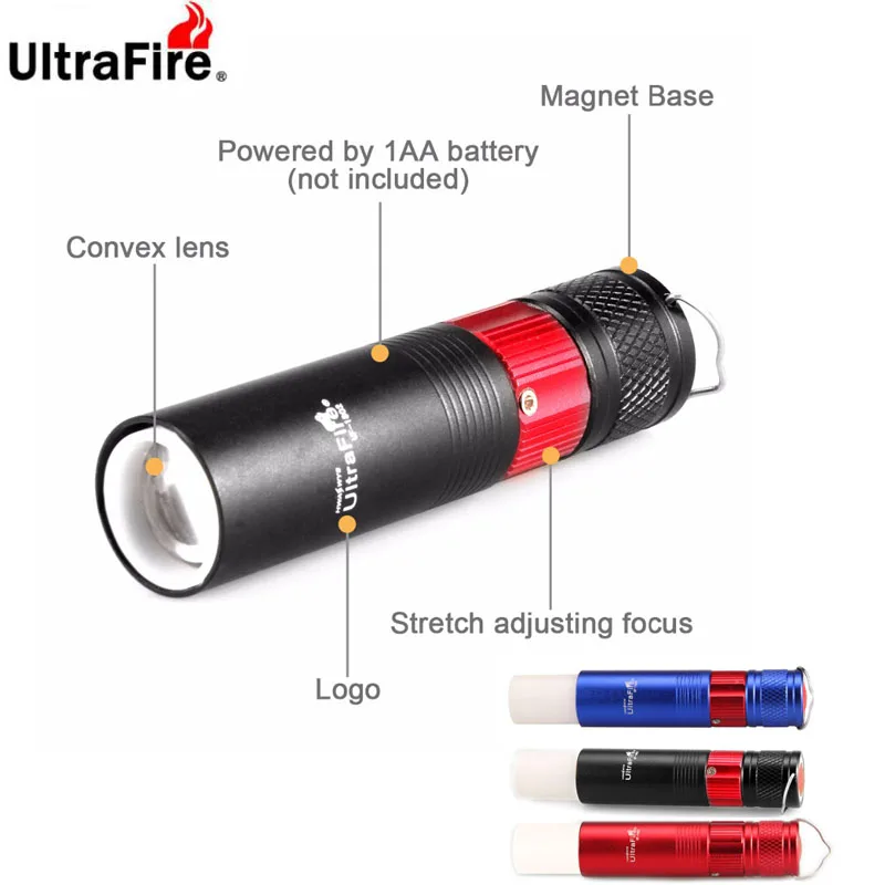 Светодиодный фонарь Ultrafire с магнитом белый/красный/синий масштабируемый