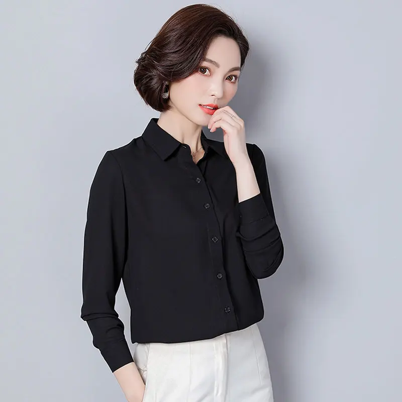 Женская рубашка и блузка Повседневная белая с длинным рукавом отложным