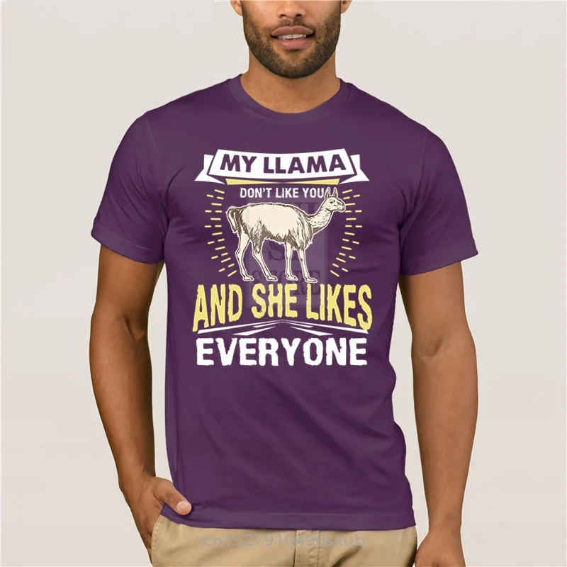 

Men's 2020 Fashion Style T-Shirt brand Funny MY LLAMA DONT LIKE YOU AND SHE LIKES EVERYONE Men's Cool Short-Sleeve T-Shirt