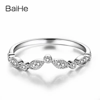 BAIHE Solid 14k White Gold SI/H Natural Diamonds Ring Women Men Wedding Engagement Party Fine Jewelry Making V type Match Ring