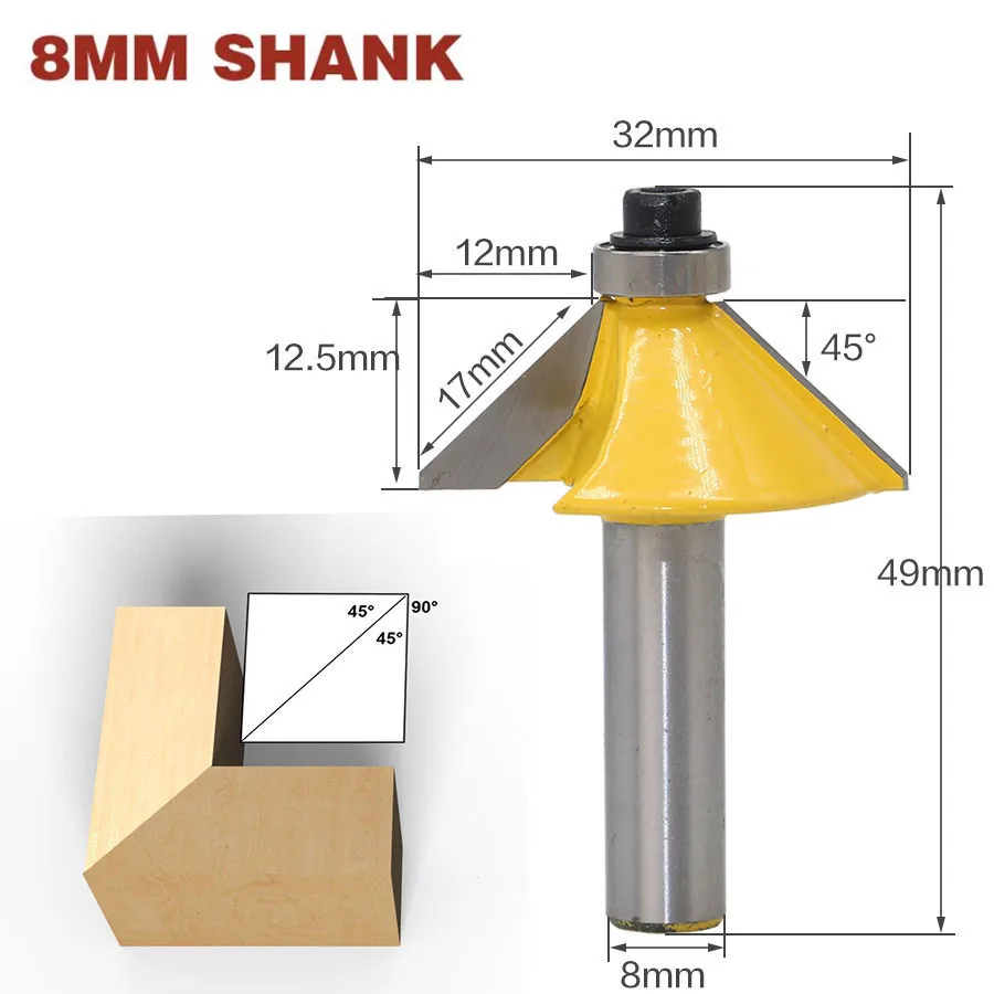 Фреза по дереву с подшипником 8 мм 45 градусов 1 шт.|Фреза| |