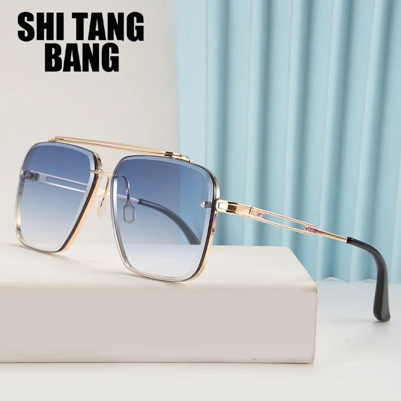 

New Fashion Cool Men Mach Style Sunglasses Double Beam Trimmed Metal Sun Glasses Gradient Retro Pilot Brand Design Oculos De Sol