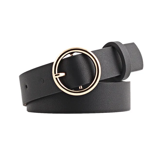 Single buckle Винтажный двойной ремень с круглой пряжкой модный кожаный поясной ремень для женщин Harajuku черный красный однотонный пояс - Цвет: Single buckle