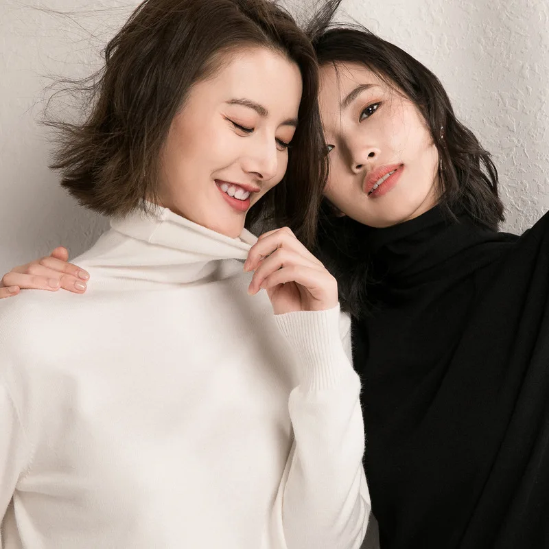 

Moeroshe Leisure high collar basic sweater Slim cosy long sleeve pullover Home style fashion women's sweater Autumn winter 2021