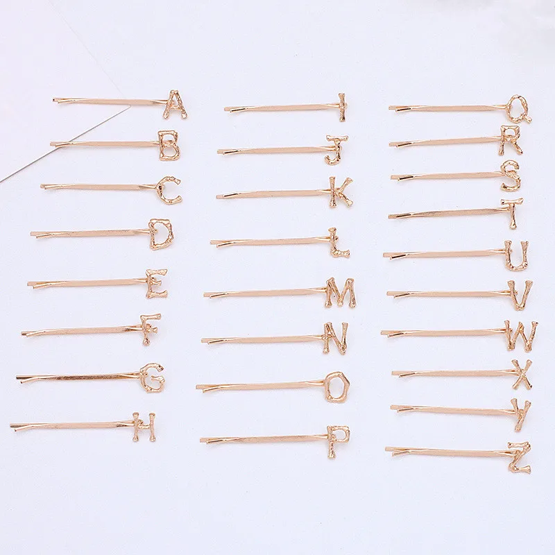 

10 PCS 26 Letter Hairpin Korean Barrettes KC Gold Hair Clips For Women Jewelry Decorations