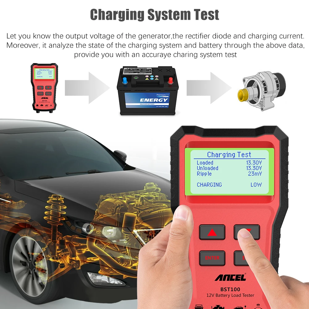 ANCEL BST100 автомобиля Батарея Тесты er 12V 2000CCA Напряжение Зарядное устройство