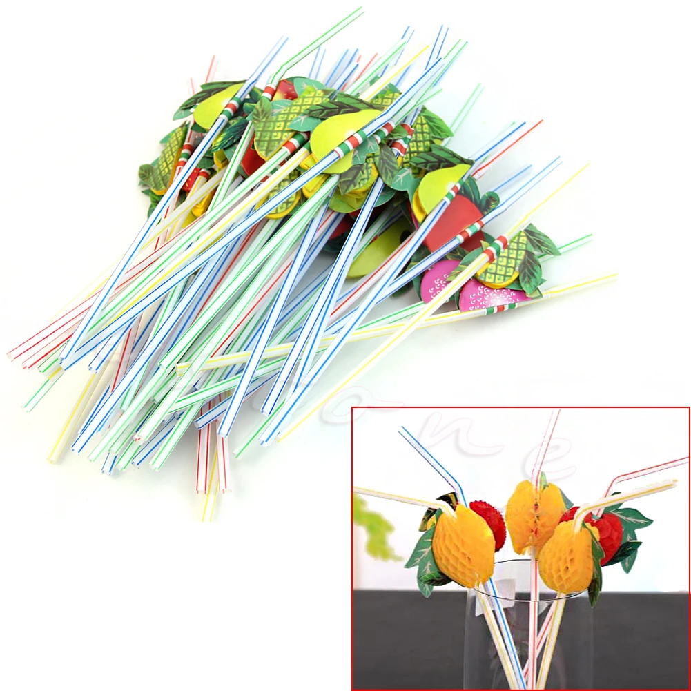 

50 Pcs Disposable Straws Flexible Plastic Straws Striped Multi Colored Rainbow Drinking Straws Bendable Straw Bar Accessories
