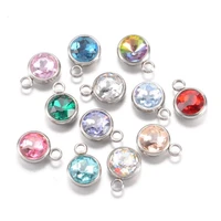 25pcs 304 stainless steel crystal glass rhinestone charms faceted flat round for jewelry making diy bracelet necklace 14x10x7mm
