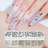 12 girdsbox 3d mix size nail art rhinestone 12 color random shape crystal glass flatback diamond ab diy manicure decorations r