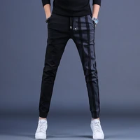 fashion stripe casual pants joggers men black slim fit elastic waist drawstring trousers