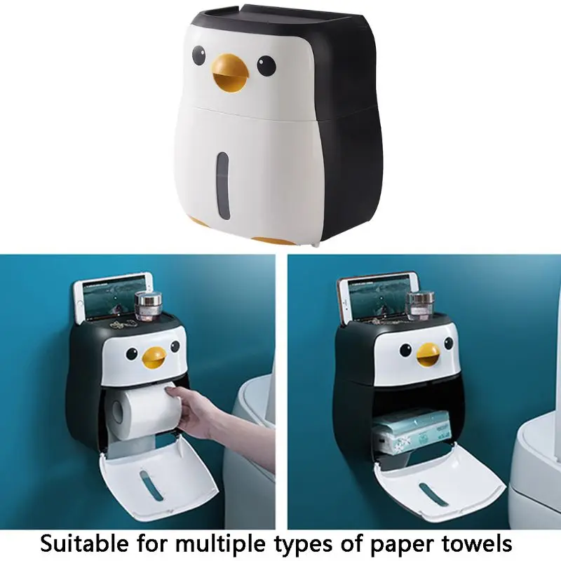 Cute Penguin Paper Container Toilet Holder Wall Mounted Tissue Box Shelf | Дом и сад