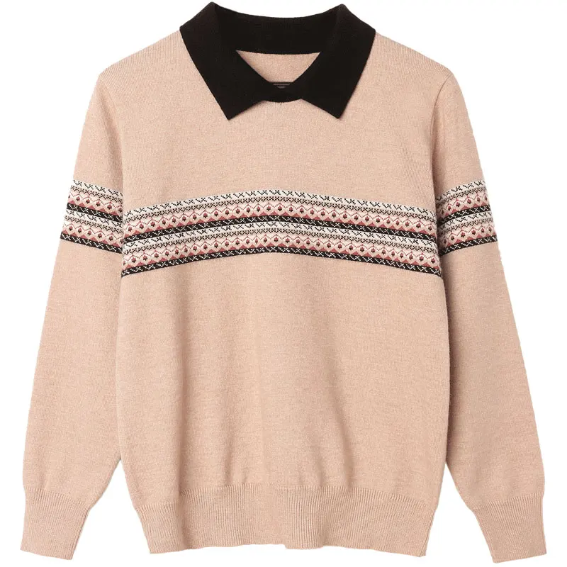 

YISU Women Spring Sweater Lapel College style Solid color Long sleeve Jumper Female Casual Spring tops Stripe Knitted Pullover