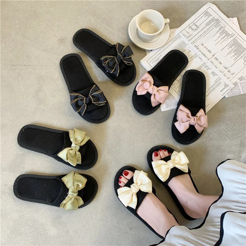 

Slippers Casual Women's Shoes With Platform Pantofle Butterfly-Knot Shale Female Beach Low Slides Luxury Soft Flat 2021 Sabot Ba
