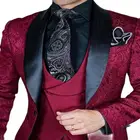 Костюм Свадебный Мужской бордовый из 3 предметов, приталенный смокинг, жаккардовый блейзер для жениха и выпускного вечера