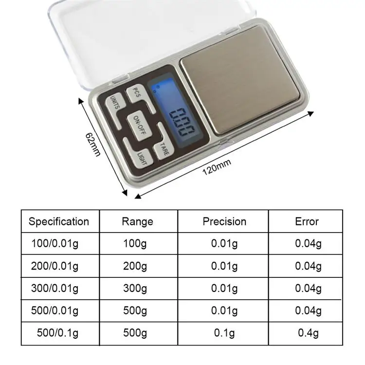 Мини цифровые весы 100/200/300/500g 0,01/0,1 г Высокая точность Подсветка Электрический карман для бриллиантовых ювелирные украшений Вес для Кухня