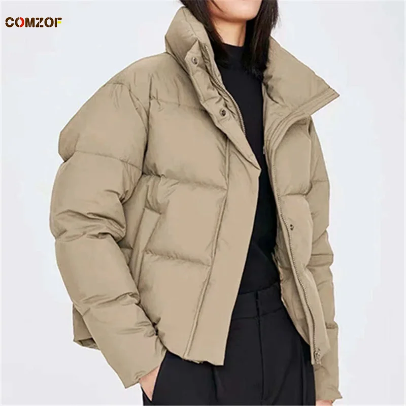 

Корейские женские парки 2021, зимние толстые куртки с длинным рукавом, теплые свободные пальто, топы с воротником-стойкой, одежда, Casaco Feminino ...