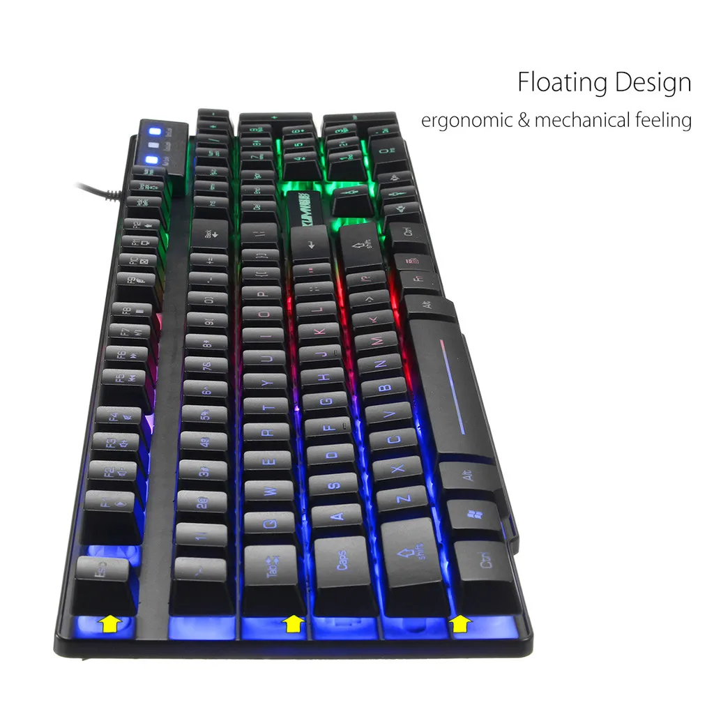 

gaming keyboard T6 Rainbow Backlight Usb Ergonomic rgb Gaming Keyboard and Mouse Set for CS GO PUBG pc gamer Laptop