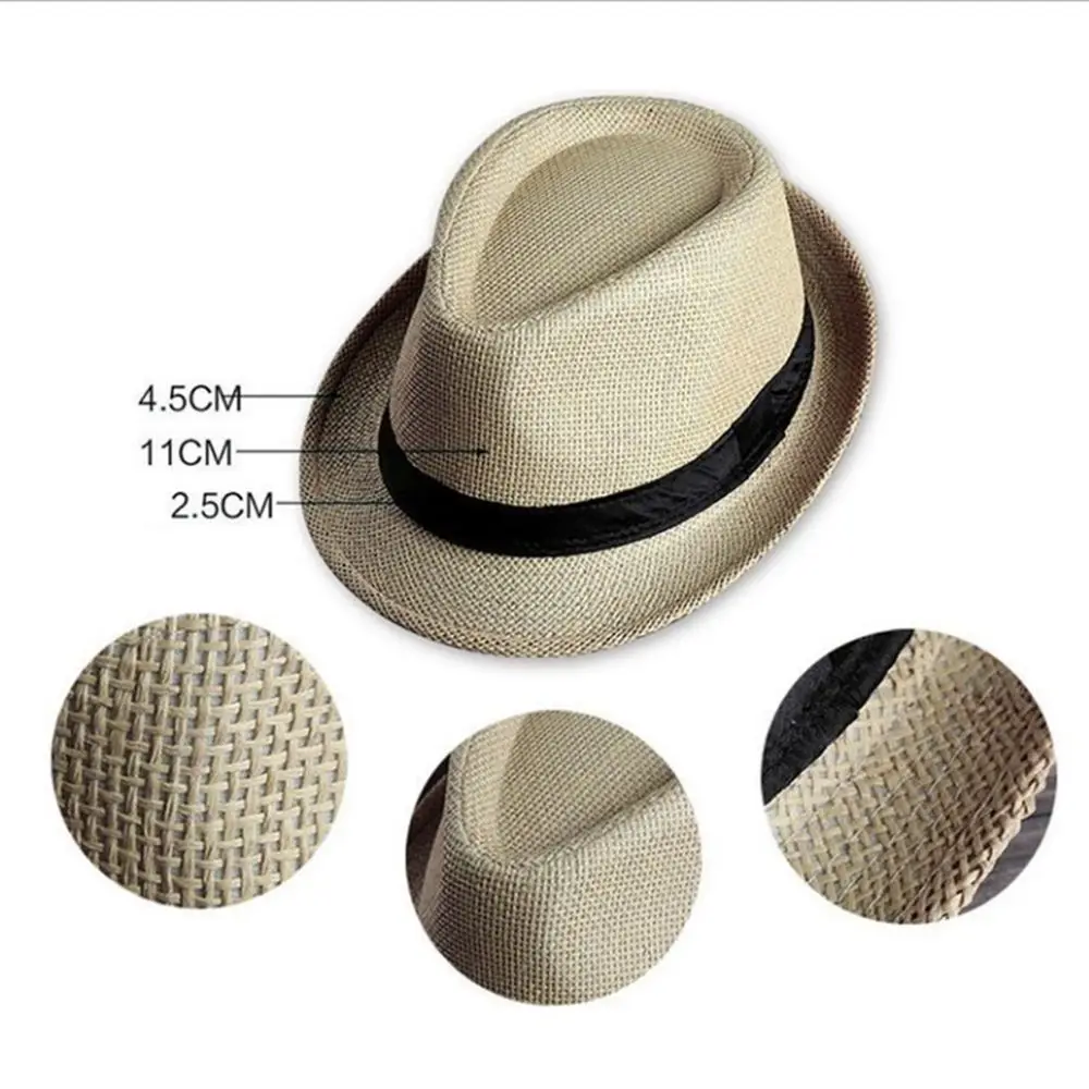 

Summer Men's Sun Hat Simple Linen Breathable Refreshing Hat Travel Sunscreen Sun Ribbon Decoration Straw Hat
